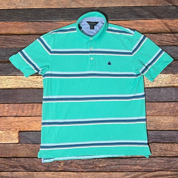 Brooks Brothers Men's Green Striped Polo Shirt Golf Short Sleeve - Picture 1 of 5